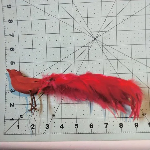 Red Feathered Bird of Paradise Figure Ornament Craft Pick Lot 2 - Picture 3 of 7